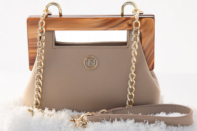 Tan Leather Crossbody Handbag with Acrylic Handle